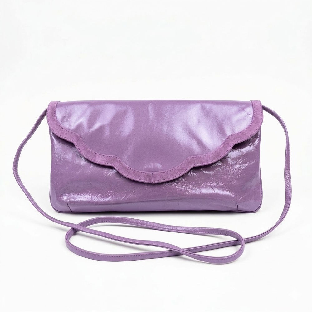80s Robert Firenze for Frenchy of California Purple Leather Scalloped Clutch/bag